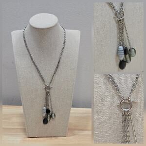 Lia Sophia Toggle Y Shape Lariat Myth Necklace Retired 17" Art Glass Bead Charms